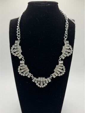 Premier Design Silver Tone Baguette Crystal Statement Collar Necklace 16 Inch